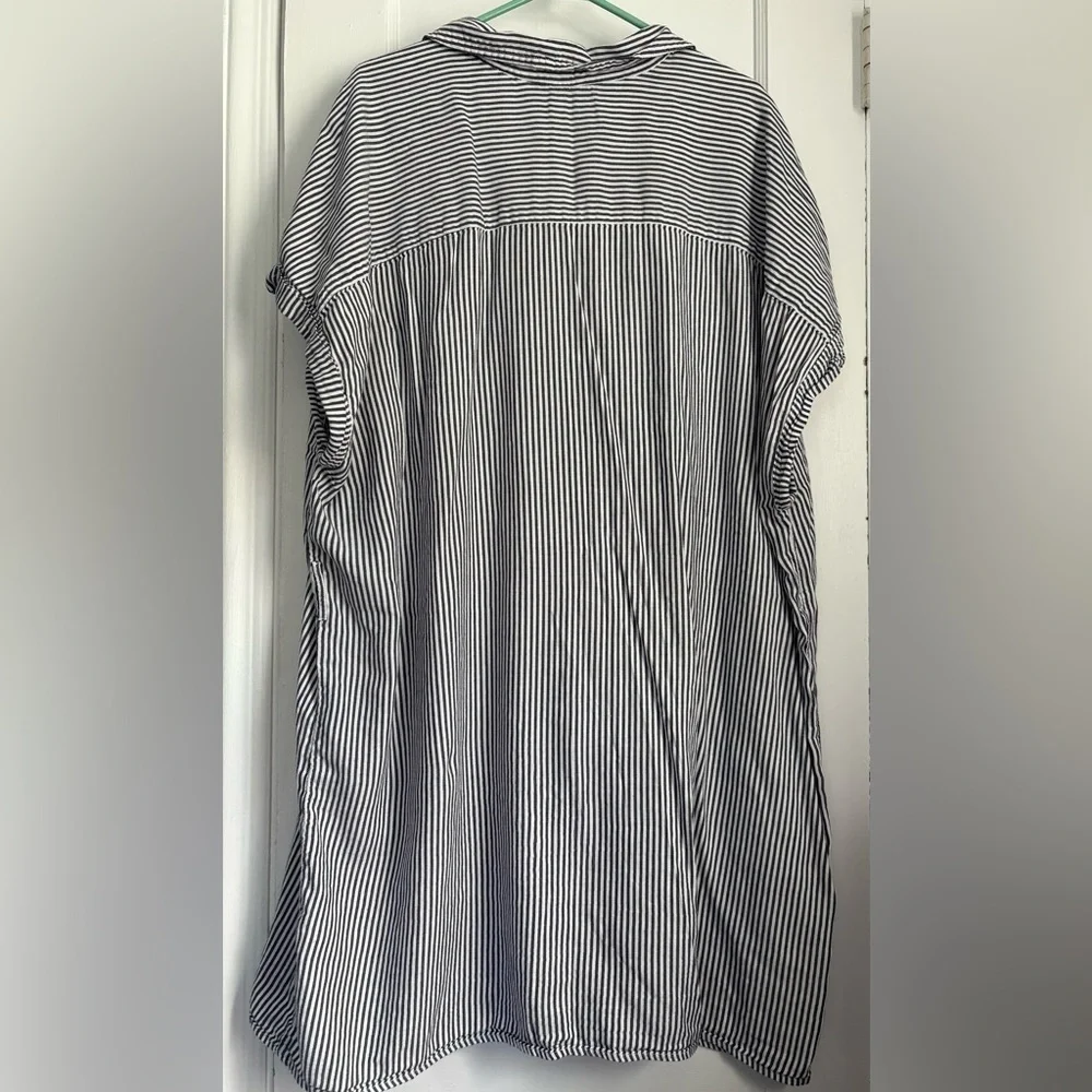SO Striped Button Pullover Shirt Dress Black White Short Sleeve Pockets Sz: 3X - Picture 3 of 8